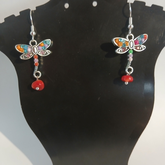 None Jewelry - Colorful Dragonfly Earrings